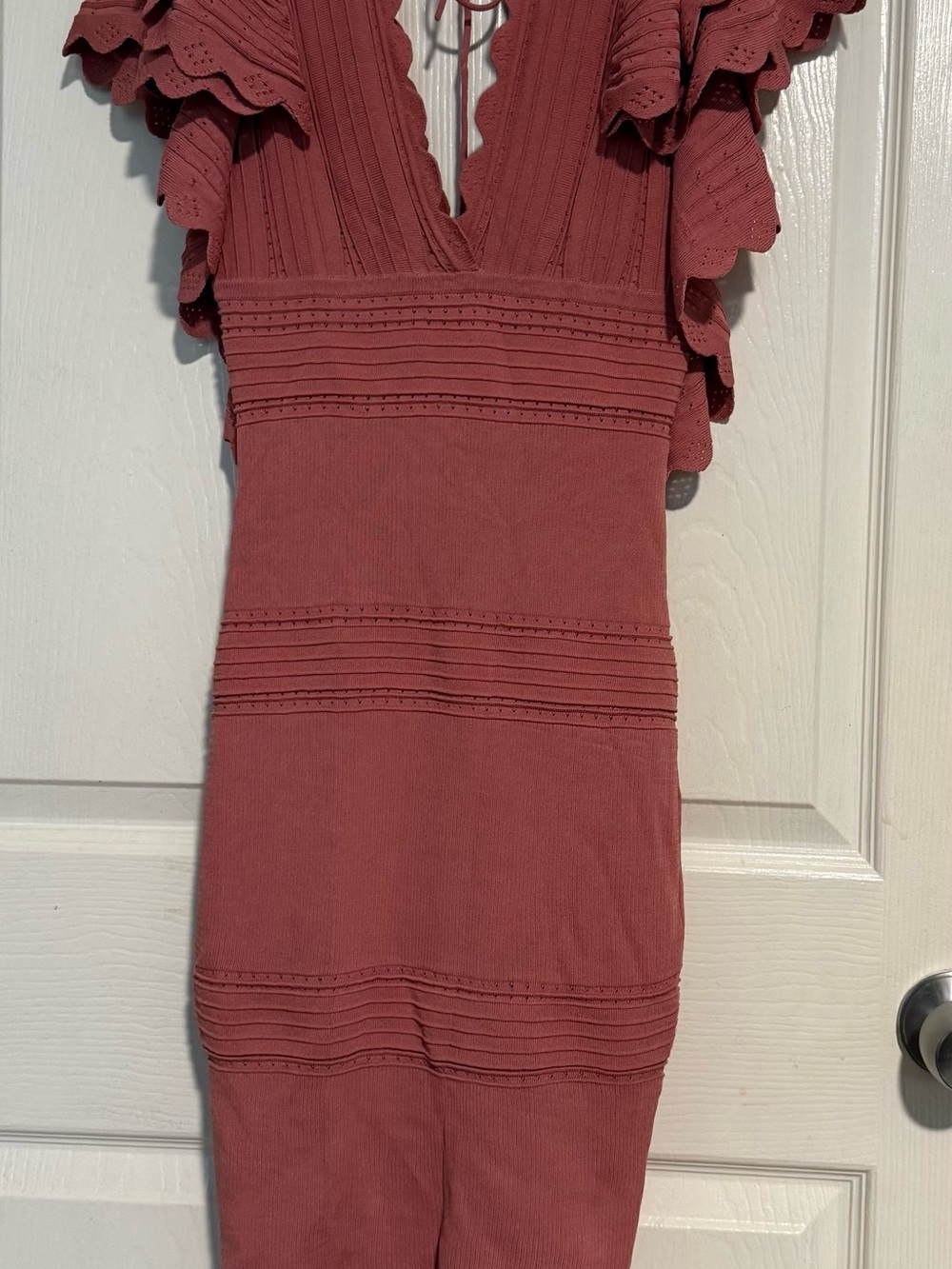 Ronny Kobo Scallop-Trim V-Neck Mini Dress in Dusty Pink size XS - Picture 5 of 8